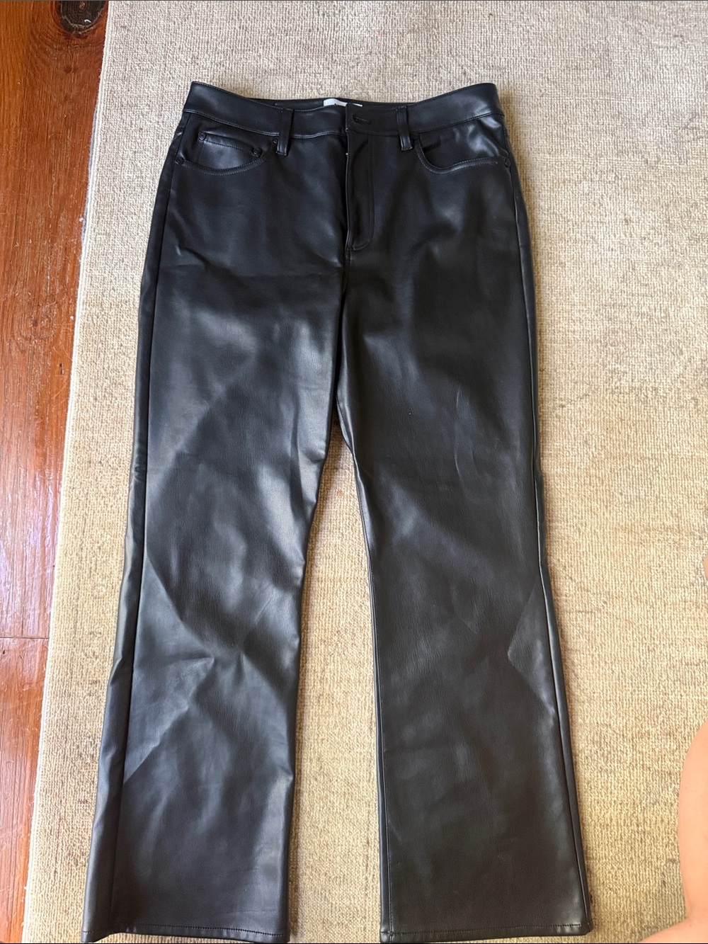 pistola Black Faux Leather Wide-Leg Jeans